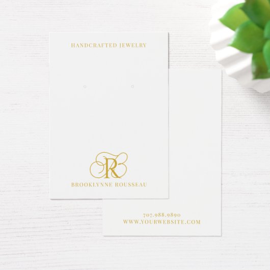 Elegant Goud Monogram Oorbel Display Kaart (Bureau)