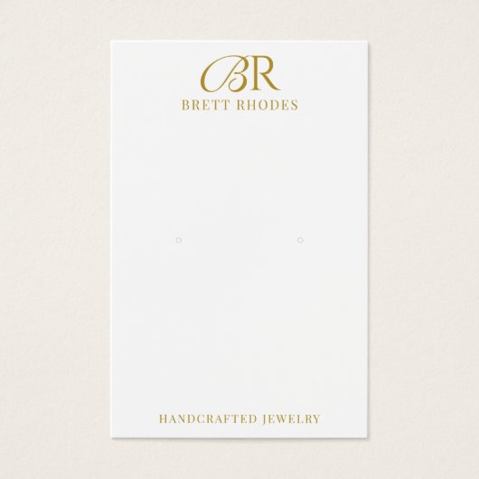 Elegant Goud Monogram Oorbel Display Kaart (Voorkant)