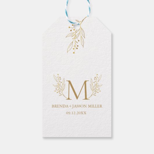 Elegant goud monogram pasgetrouwd cadeaulabel (Achterkant)