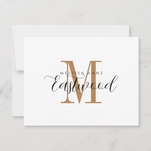 Elegant Goud Monogram Vlakke Nota Kaart Notitiekaartje (Voorkant)