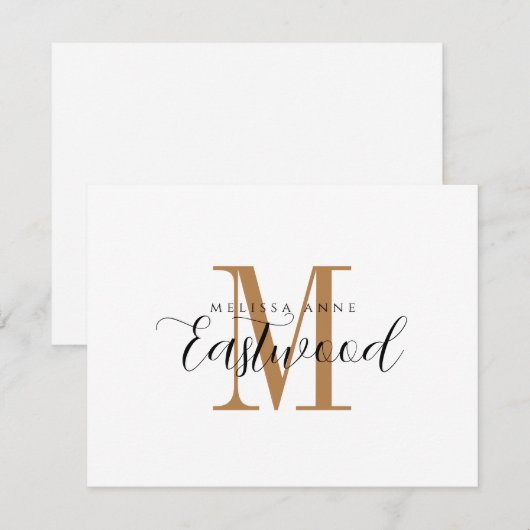Elegant Goud Monogram Vlakke Nota Kaart Notitiekaartje (Voorkant / Achterkant)