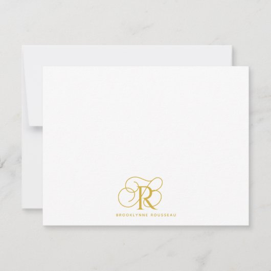 Elegant Goud Monogram Vlakke Nota Kaart Notitiekaartje (Voorkant)