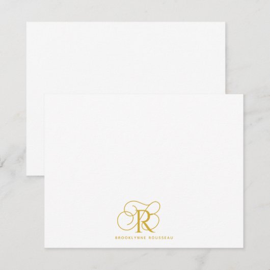 Elegant Goud Monogram Vlakke Nota Kaart Notitiekaartje (Voorkant / Achterkant)