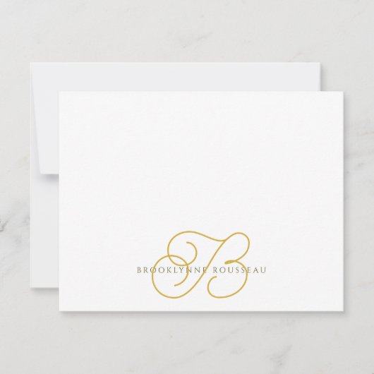 Elegant Goud Monogram Vlakke Nota Kaart Notitiekaartje (Voorkant)