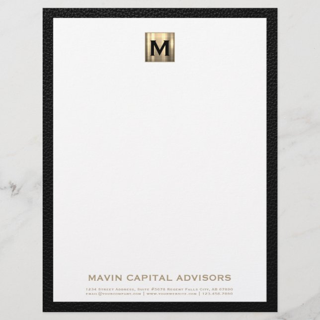 Elegant Goud Monogram Zakelijk Letterhoofd Briefhoofd (Voorkant)