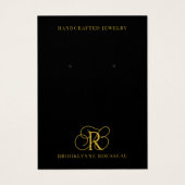 Elegant Goud Monogram Zwart Oorbel Display Kaart (Voorkant)