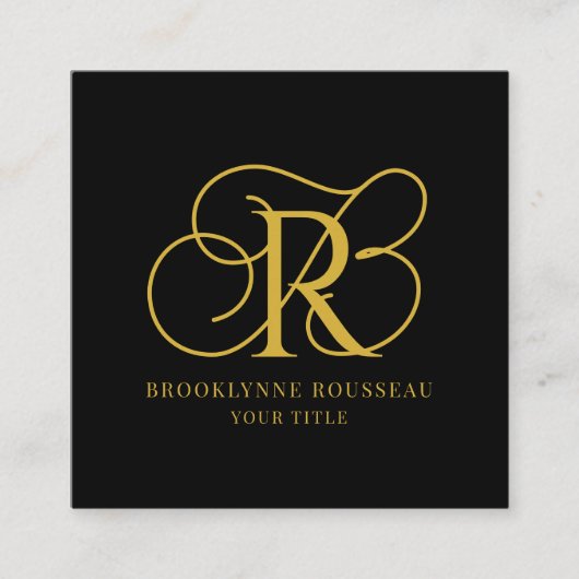 Elegant Goud Monogram Zwart Visitekaartje (Voorkant)