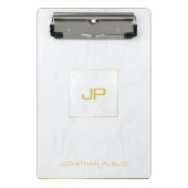Elegant Goud Monogrammed Wit Marmer Moderne Trend Mini Klembord (Voorkant)