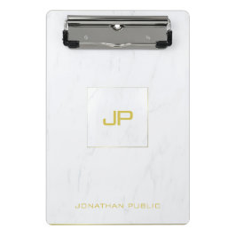 Elegant Goud Monogrammed Wit Marmer Moderne Trend Mini Klembord