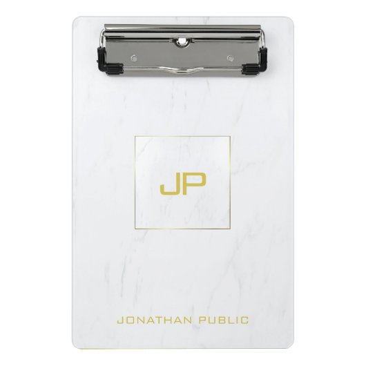 Elegant Goud Monogrammed Wit Marmer Moderne Trend Mini Klembord (Voorkant)