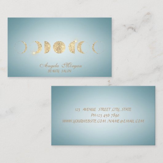 Elegant Goud Moons Blauw Visitekaartje (Voorkant / Achterkant)