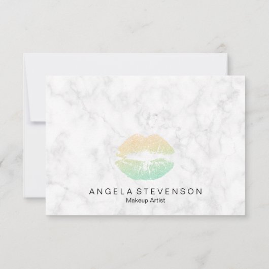Elegant goud & munt glitter lippen witte marmer bedankkaart (Achterkant)