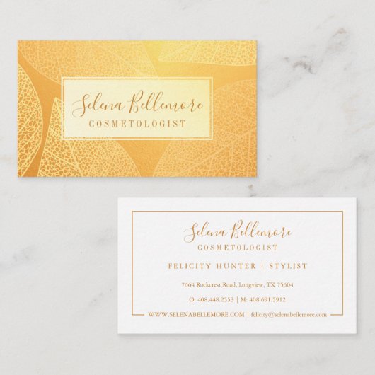 Elegant goud natuurlijk geperst blad visitekaartje (Voorkant / Achterkant)