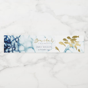 ELEGANT GOUD NAVY ONDERWATER VIS BRUIDELIJKE DOOP WATERFLES ETIKET