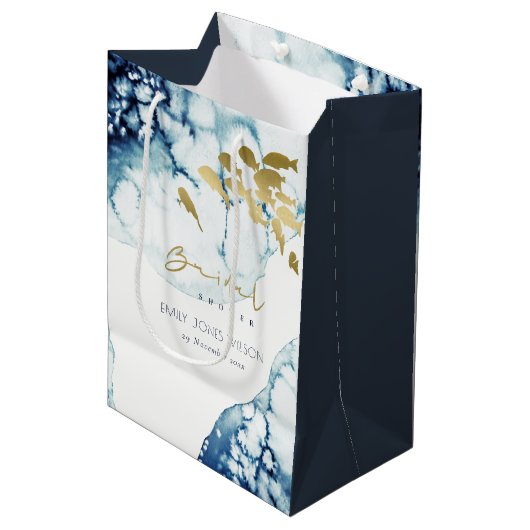 ELEGANT GOUD NAVY ONDERWATER VIS BRUIDSSUITE MEDIUM CADEAUZAKJE (Voorkant Gekanteld)