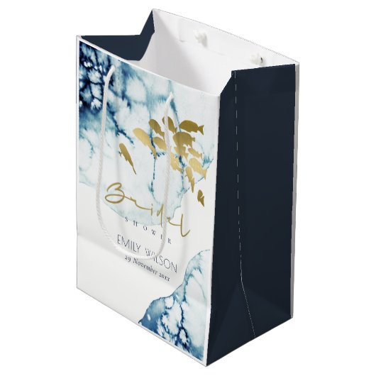 ELEGANT GOUD NAVY ONDERWATER VIS BRUIDSSUITEIT MEDIUM CADEAUZAKJE (Voorkant Gekanteld)