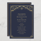 Elegant Goud & Navy Tarot Bruiloft Programmakaart (Voorkant / Achterkant)