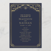 Elegant Goud & Navy Tarot Bruiloft Programmakaart (Voorkant)