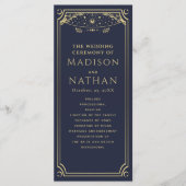 Elegant Goud & Navy Tarot Bruiloft Programmakaart (Voorkant)