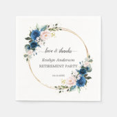 Elegant Goud Navyblauw Roze Bloemen Pensioen Servet (Voorkant)