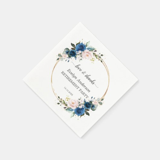 Elegant Goud Navyblauw Roze Bloemen Pensioen Servet (Hoek)