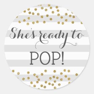 Elegant Goud Neutraal Baby shower Klaar voor Pop Ronde Sticker