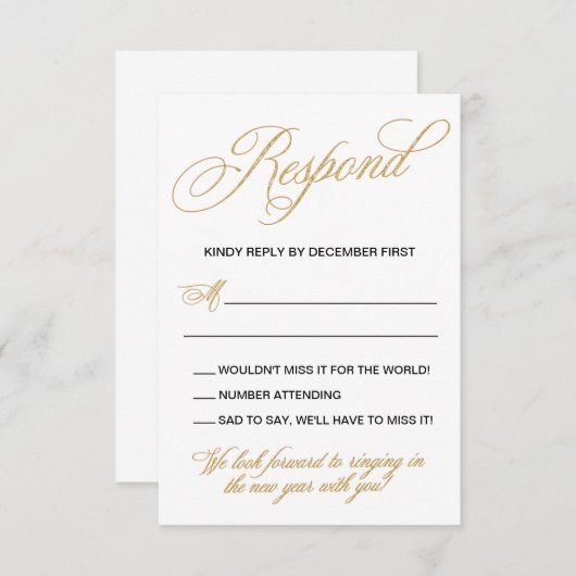 Elegant Goud Nieuwjaar Eva bruiloft uitnodiging RS (Voorkant / Achterkant)