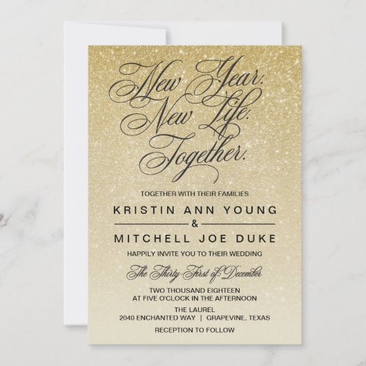 Elegant Goud Nieuwjaar Eve bruiloft uitnodiging (Voorkant)
