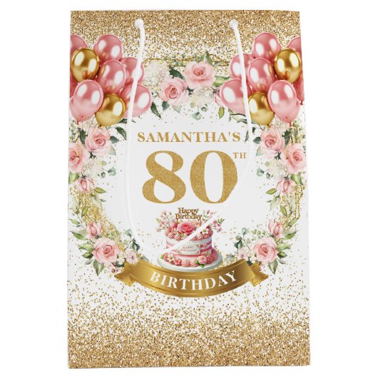 Elegant Goud Nummer 80e Verjaardag Boho Gift Bag Medium Cadeauzakje (Voorkant)