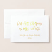 Elegant goud, onze eerste kerstviering folie kaarten (Voorkant met envelop)