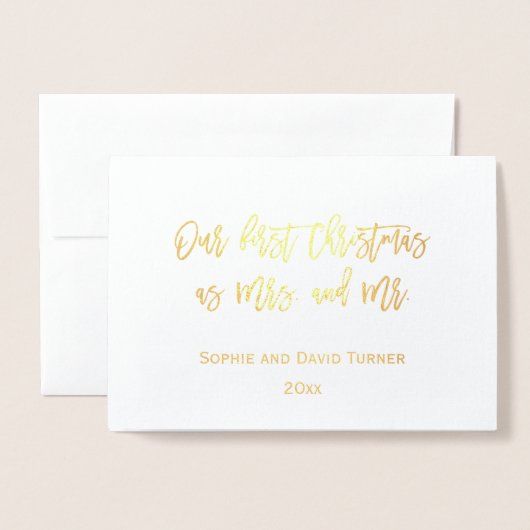 Elegant goud, onze eerste kerstviering folie kaarten (Voorkant met envelop)