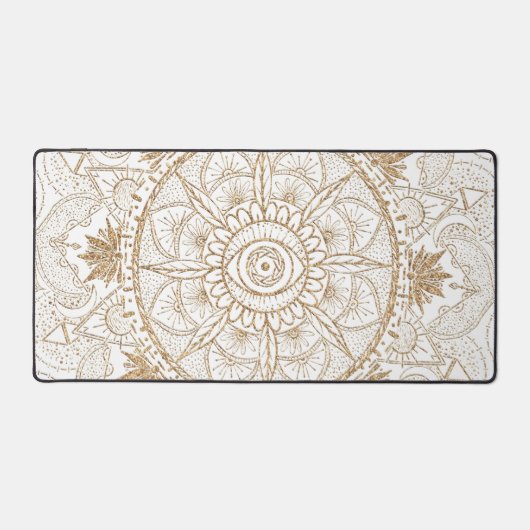 Elegant Goud Oog Zon Maan Mandala Wit Bureaumat (Voorkant)