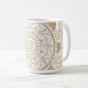 Elegant Goud Oog Zon Maan Mandala Wit Koffiemok