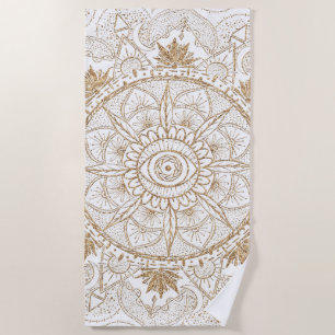 Elegant Goud Oog Zon Maan Mandala Wit Strandlaken