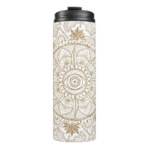 Elegant Goud Oog Zon Maan Mandala Wit Thermosbeker