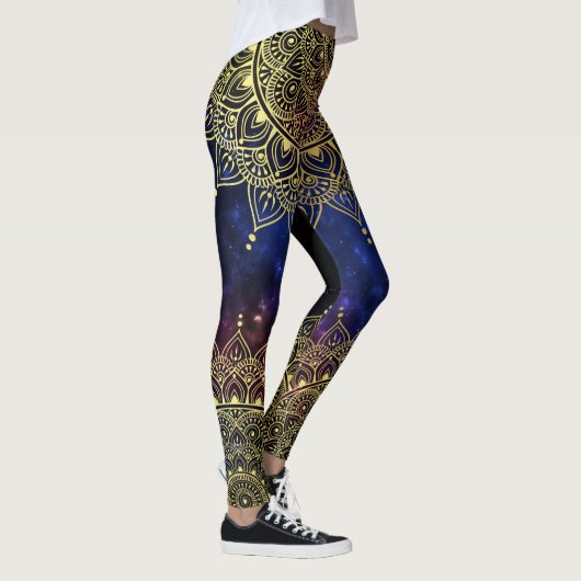 Elegant goud op donkere nevel Bloemen Henna Mandal Leggings (Rechts)