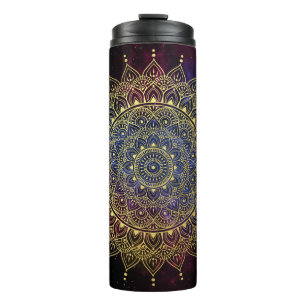Elegant goud op donkere nevel Bloemen Henna Mandal Thermosbeker