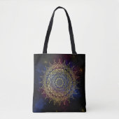 Elegant goud op donkere nevel Bloemen Henna Mandal Tote Bag (Voorkant)