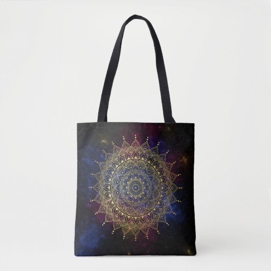Elegant goud op donkere nevel Bloemen Henna Mandal Tote Bag (Voorkant)
