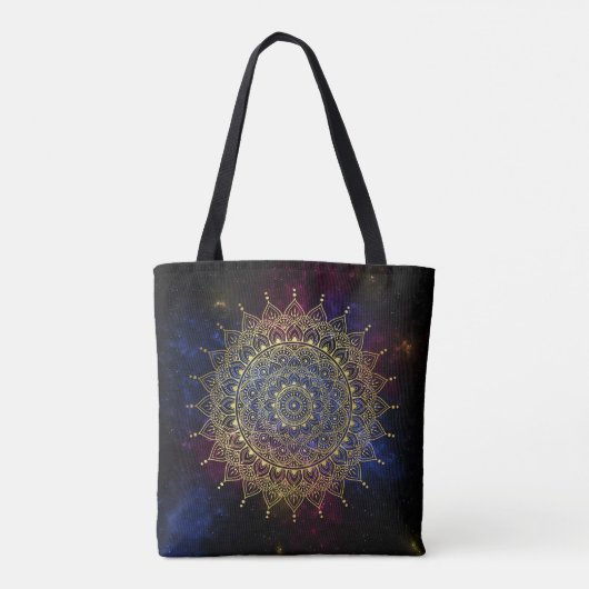 Elegant goud op donkere nevel Bloemen Henna Mandal Tote Bag (Achterkant)