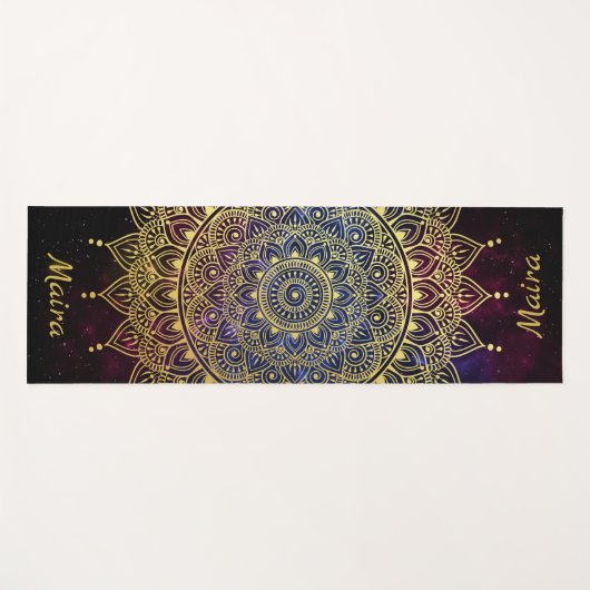 Elegant goud op donkere nevel Bloemen Henna Mandal Yogamat (Voorkant (horizontaal))
