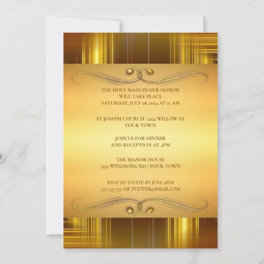 Elegant goud op Gold Quinceanera uitnodiging (Achterkant)