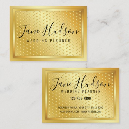 Elegant Goud op Goud Spikkels Minimalistisch 3.5x2 Visitekaartje (Voorkant / Achterkant)