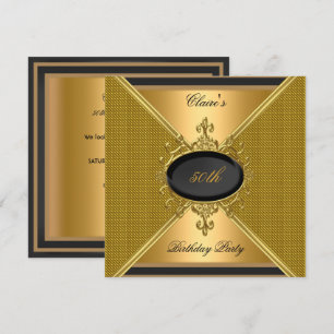 Elegant Goud Op Goud Zwart 50ste Verjaardagsfeest Kaart