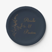 Elegant Goud op Navy Roos Stem Paper Bord