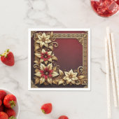 Elegant goud op rode Poinsettia Lijst Decoupage Servet (Insitu)