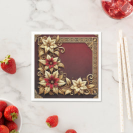 Elegant goud op rode Poinsettia Lijst Decoupage Servet