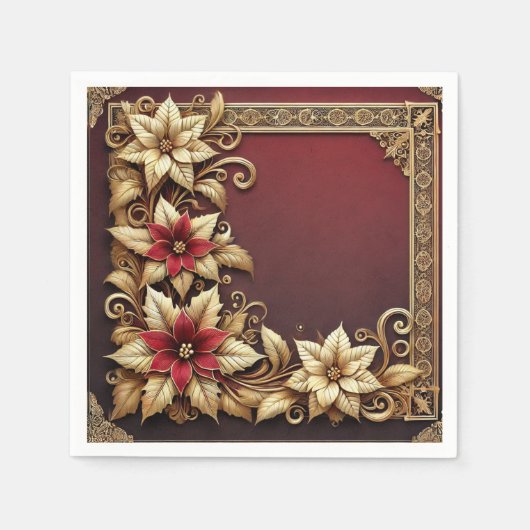 Elegant goud op rode Poinsettia Lijst Decoupage Servet (Voorkant)
