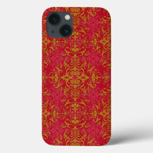 Elegant goud op roodroze damastpatroon Case-Mate iPhone case