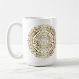 Elegant Goud op Witte Lotus Henna Mandala Koffiemok